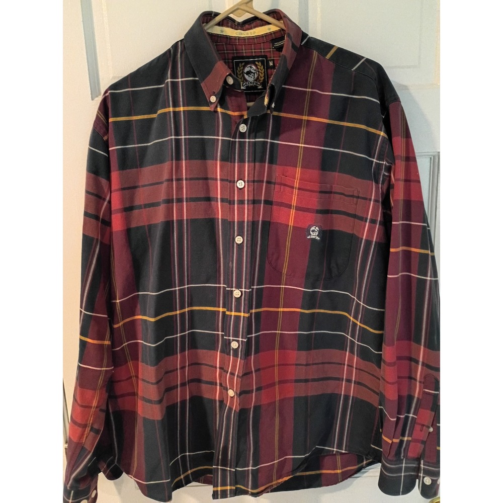 Cinch Mens Plaid Western Button Down Shirt BurgundyNavy Gold LongSleeveMT1222001